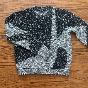 Theory Black and White Crew Neck Sweater merino wool